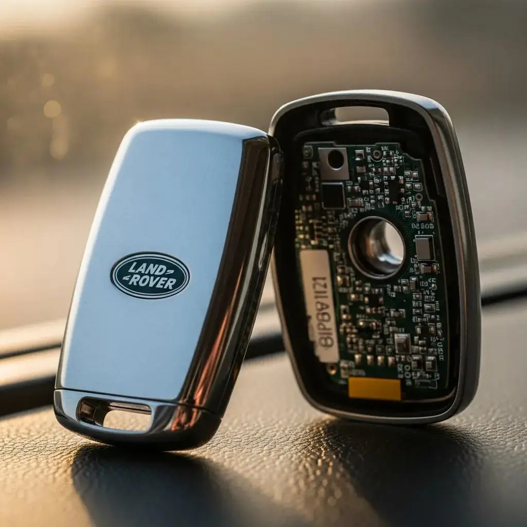 Land Rover key fob and module highlighting vehicle security technology